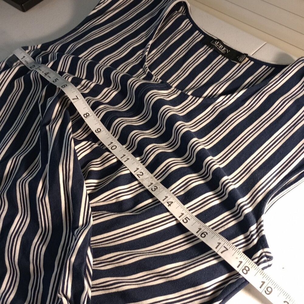 Lauren Ralph Lauren women maxi dress size 12 navy blue pinstripes white nautical - Picture 8 of 9
